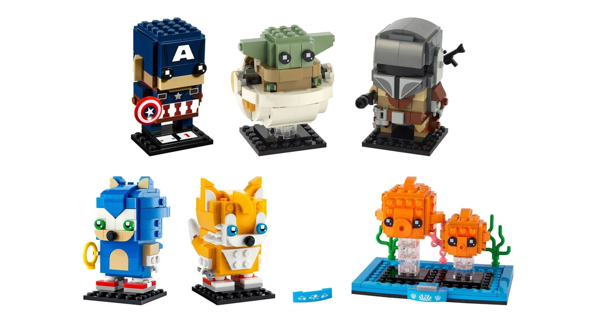 LEGO BrickHeadz: Captain America, The Mandalorian and The Child, Sonic, Tails, and Goldfish and Fry
