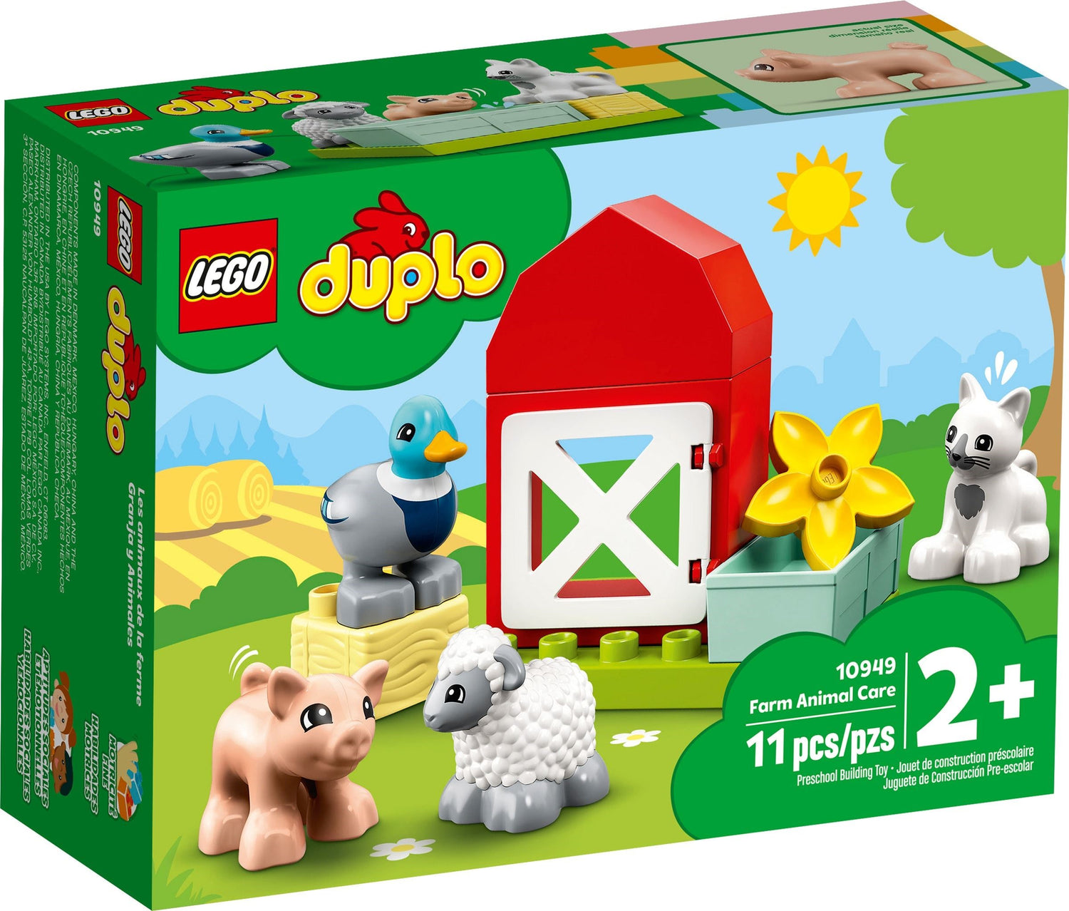 LEGO Duplo: 10949 DUPLO Town Farm Animal Care Toy Toddlers, Girls And Boys 2 Plus Years Old With Duck, Pig, Sheep & Cat Figures, Early Development Toys (10949) - New Sealed - box front