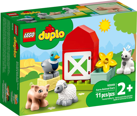 LEGO Duplo: 10949 DUPLO Town Farm Animal Care Toy Toddlers, Girls And Boys 2 Plus Years Old With Duck, Pig, Sheep & Cat Figures, Early Development Toys (10949) - New Sealed - box front