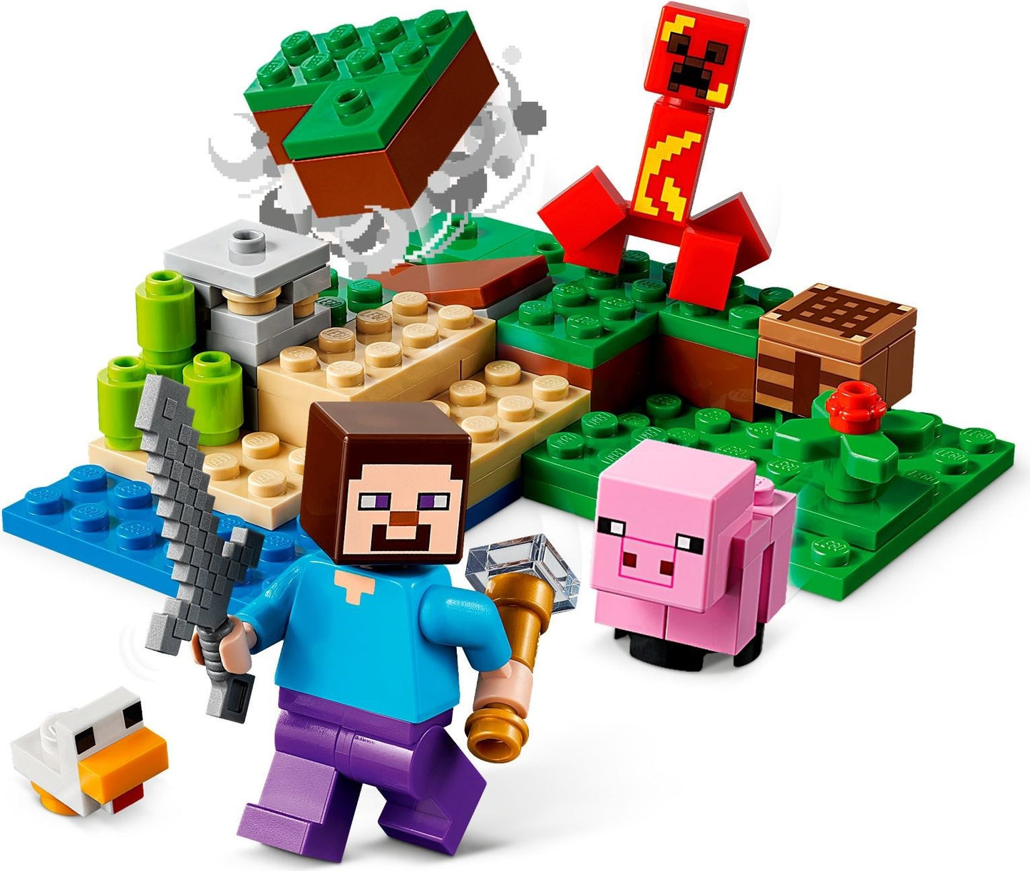 LEGO Minecraft: 21177 Minecraft The Creeper Ambush Building Toy With Steve, Baby Pig & Chicken Figures, Gift Kids, Boys And Girls Age 7 Plus Years Old (21177) - New Sealed - built set