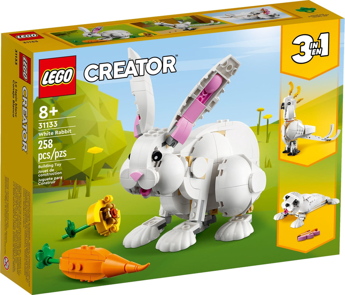 LEGO Creator: 31133 Creator 3in1 White Rabbit Animal Toy Building Set, Bunny to Seal and Parrot Figures, Bricks Construction Toys for Kids Aged 8 Plus Years Old (31133) - New Sealed - box front