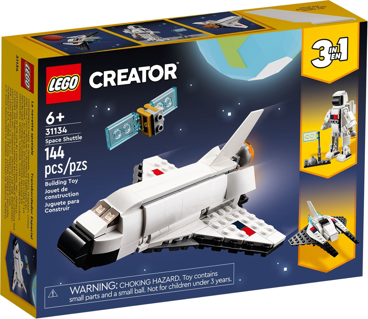 LEGO Creator: 31134 Creator 3 in 1 Space Shuttle Toy to Astronaut Figure to Spaceship, Building Toys for Kids, Boys, Girls Aged 6 and up, Creative Gift Idea (31134) - New Sealed - box front