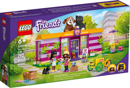 LEGO Friends: Friends Pet Adoption Café 41699 Building Kit; Birthday Gift Idea Comes with Olivia and Priyanka Mini-Dolls, 2 Dogs and 1 Cat Toy; For Kids Aged 6+ (292 Pieces) (41699) - New Sealed - box front