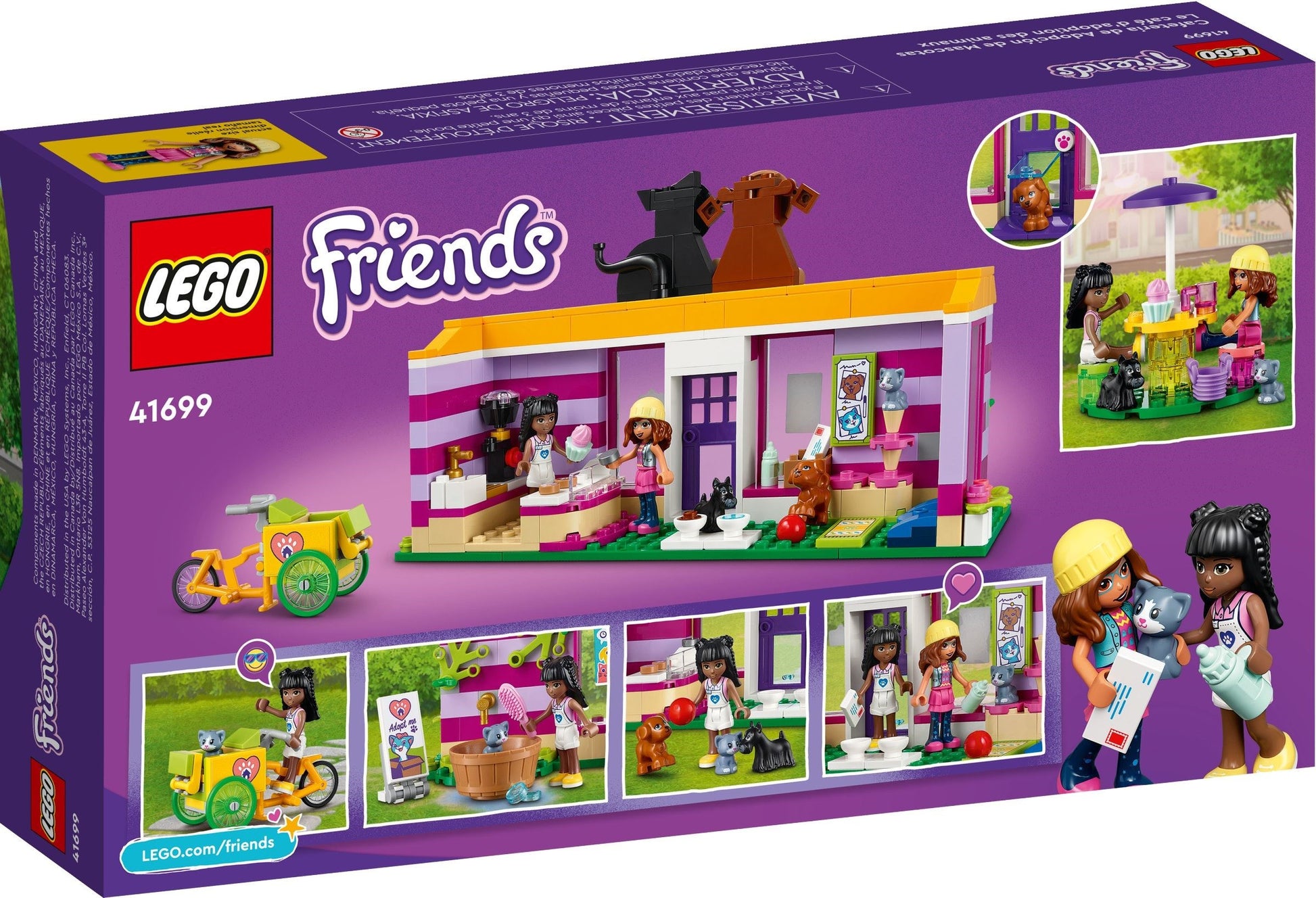 LEGO Friends: Friends Pet Adoption Café 41699 Building Kit; Birthday Gift Idea Comes with Olivia and Priyanka Mini-Dolls, 2 Dogs and 1 Cat Toy; For Kids Aged 6+ (292 Pieces) (41699) - New Sealed - rear view