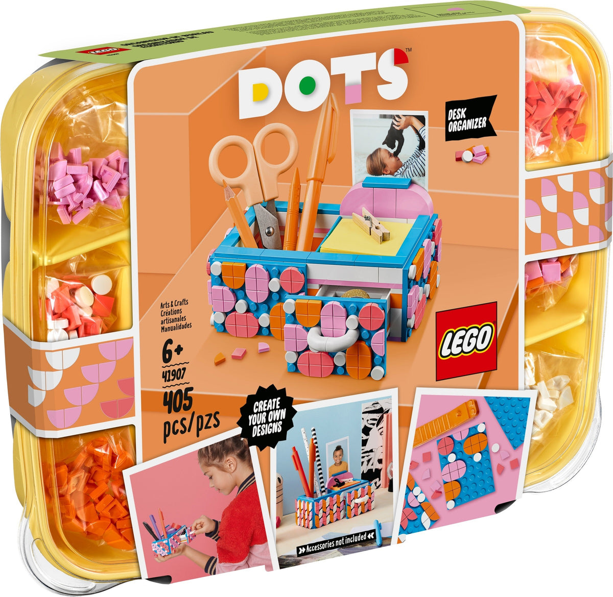 LEGO DOTS: DOTS Desk Organizer 41907 DIY Craft Decorations Kit for Kids who Like Designing and Redesigning Their Own Room Decor Items to Use, Makes a Fun and Inspirational Gift, New 2020 (405 Pieces) (41907) - New Sealed - box front