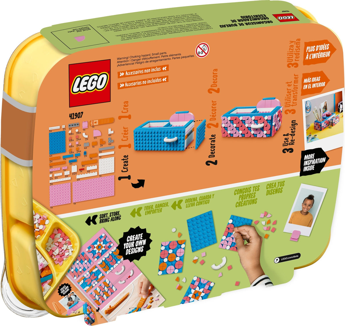 LEGO DOTS: DOTS Desk Organizer 41907 DIY Craft Decorations Kit for Kids who Like Designing and Redesigning Their Own Room Decor Items to Use, Makes a Fun and Inspirational Gift, New 2020 (405 Pieces) (41907) - New Sealed - rear view