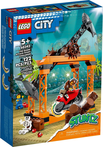 LEGO City: 60342 City Stuntz The Shark Attack Stunt Challenge Adventure Series Toy with Flywheel Powered Stunt Bike & Racer Minifigure, Toys for Kids 5 Plus Year Old (60342) - New Sealed - box front