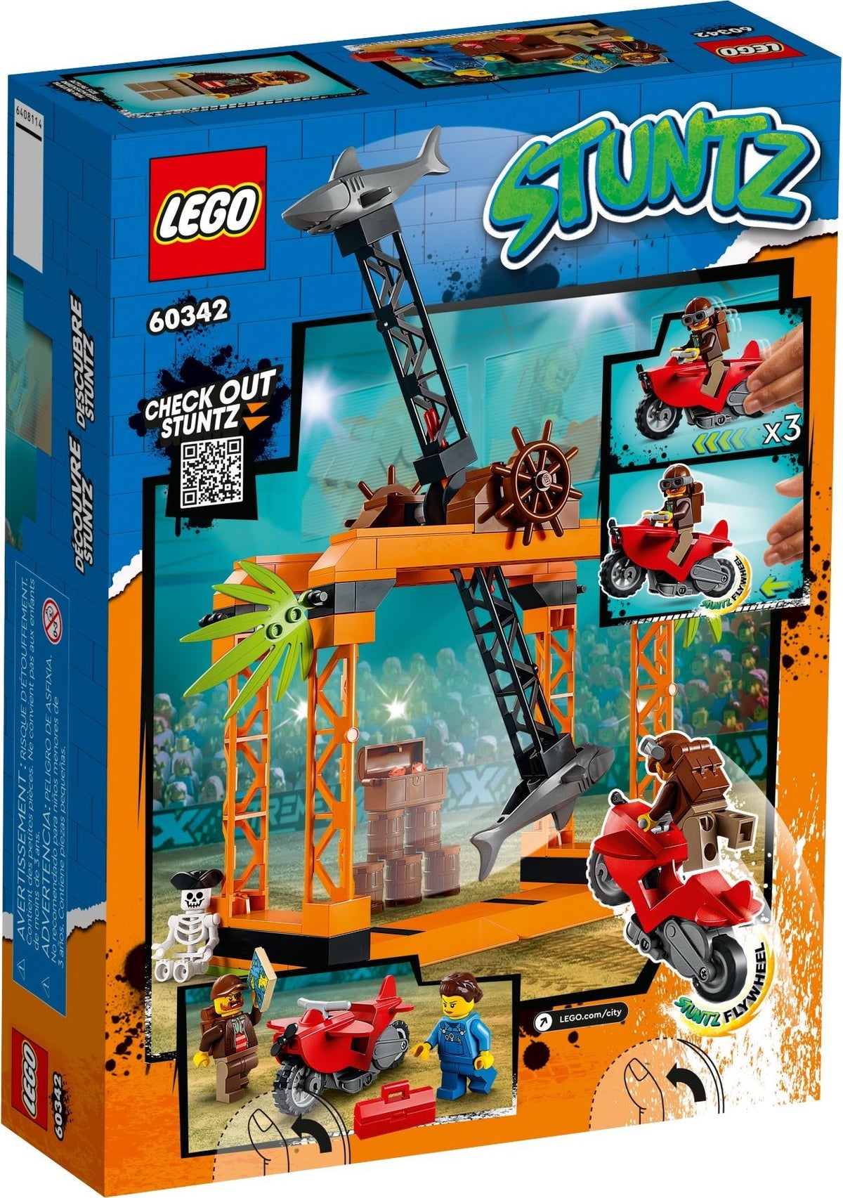 LEGO City: 60342 City Stuntz The Shark Attack Stunt Challenge Adventure Series Toy with Flywheel Powered Stunt Bike & Racer Minifigure, Toys for Kids 5 Plus Year Old (60342) - New Sealed - close-up