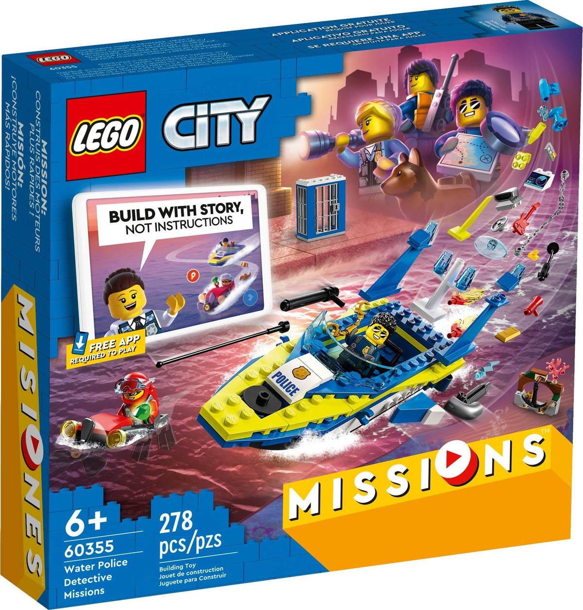 LEGO City: 60355 City Water Police Detective Missions, with Speed Boat Toy, Interactive Digital Adventure Building Game Playset with Bricks and 4 Minifigures (60355) - New Sealed - box front