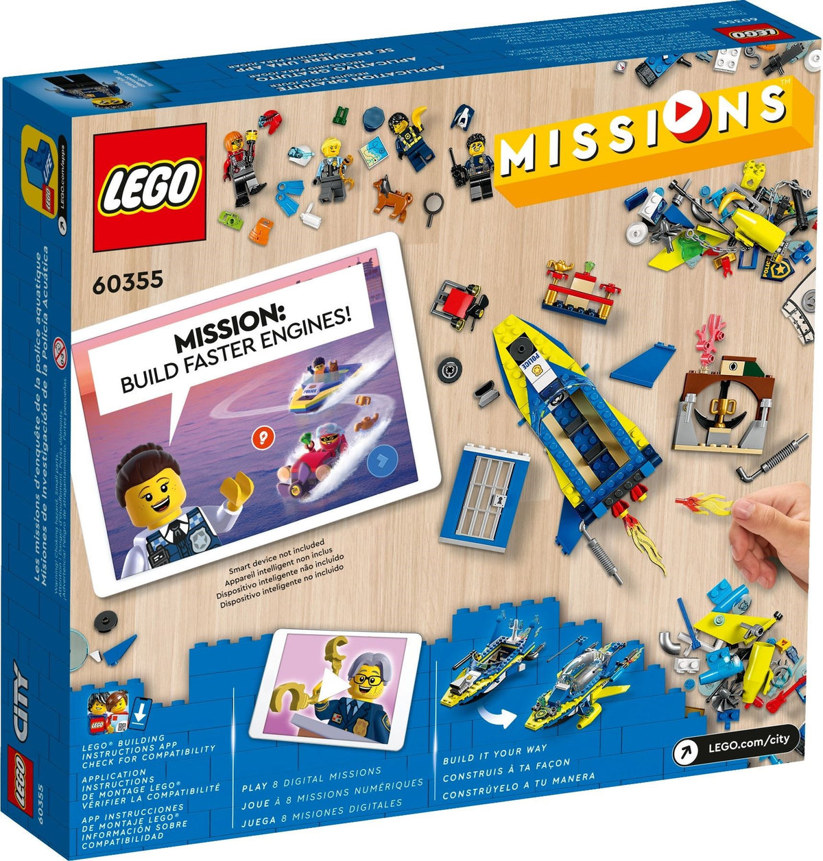 LEGO City: 60355 City Water Police Detective Missions, with Speed Boat Toy, Interactive Digital Adventure Building Game Playset with Bricks and 4 Minifigures (60355) - New Sealed - set details