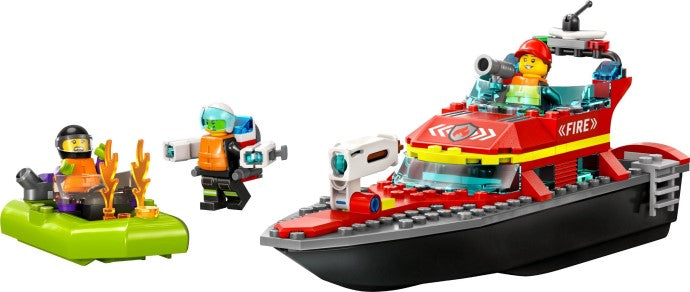 LEGO City: 60373 City Fire Rescue Boat Toy, Floats on Water, with Jetpack, Dinghy and 3 Minifigures, Everyday Hero Toys for Boys and Girls Aged 5+, Gift Idea (60373) - New Sealed - play features