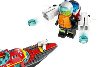LEGO City: 60373 City Fire Rescue Boat Toy, Floats on Water, with Jetpack, Dinghy and 3 Minifigures, Everyday Hero Toys for Boys and Girls Aged 5+, Gift Idea (60373) - New Sealed - set details