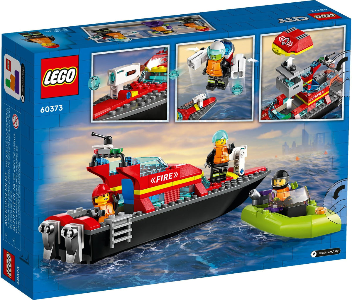 LEGO City: 60373 City Fire Rescue Boat Toy, Floats on Water, with Jetpack, Dinghy and 3 Minifigures, Everyday Hero Toys for Boys and Girls Aged 5+, Gift Idea (60373) - New Sealed - rear view
