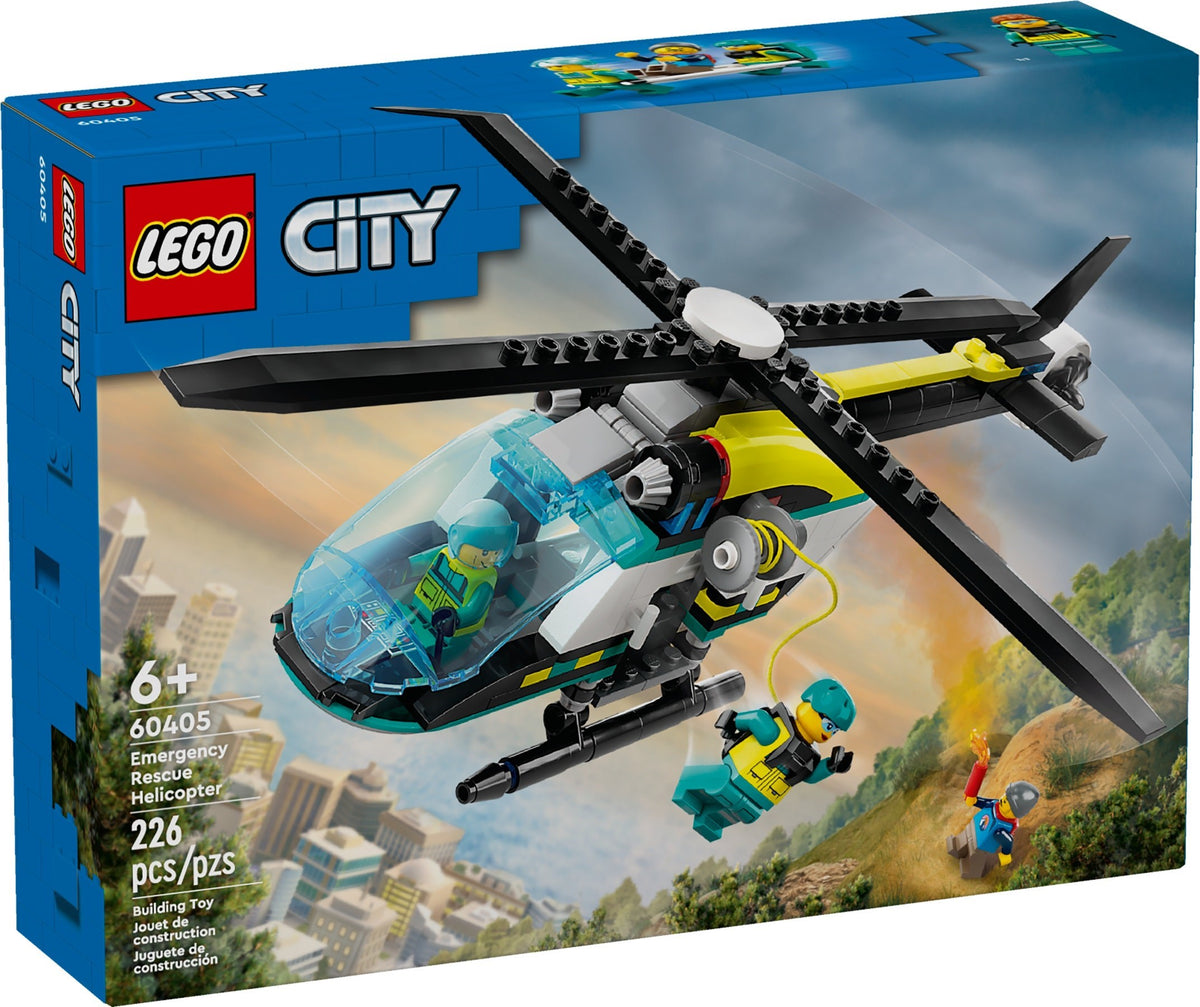 LEGO City: City Emergency Rescue Helicopter Toy for 6 Plus Year Old Boys & Girls, Vehicle Building Set with Winch, Spinnable Rotors and 3 Minifigures for Imaginative Play, Fun Birthday Gift for Kids 60405 (60405) - New Sealed - box front