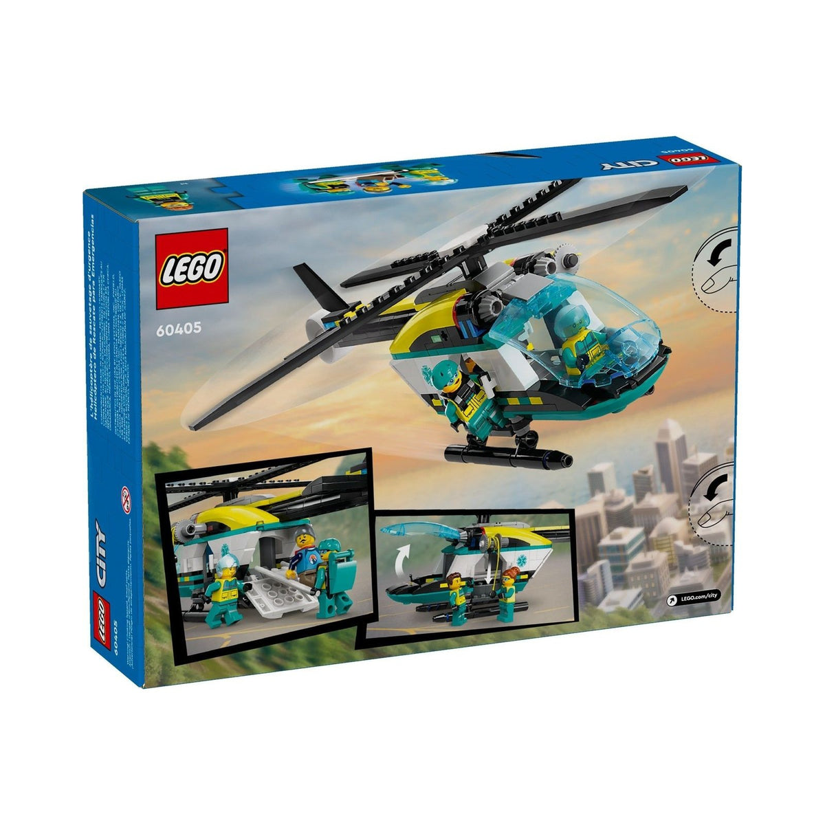 LEGO City: City Emergency Rescue Helicopter Toy for 6 Plus Year Old Boys & Girls, Vehicle Building Set with Winch, Spinnable Rotors and 3 Minifigures for Imaginative Play, Fun Birthday Gift for Kids 60405 (60405) - New Sealed - close-up