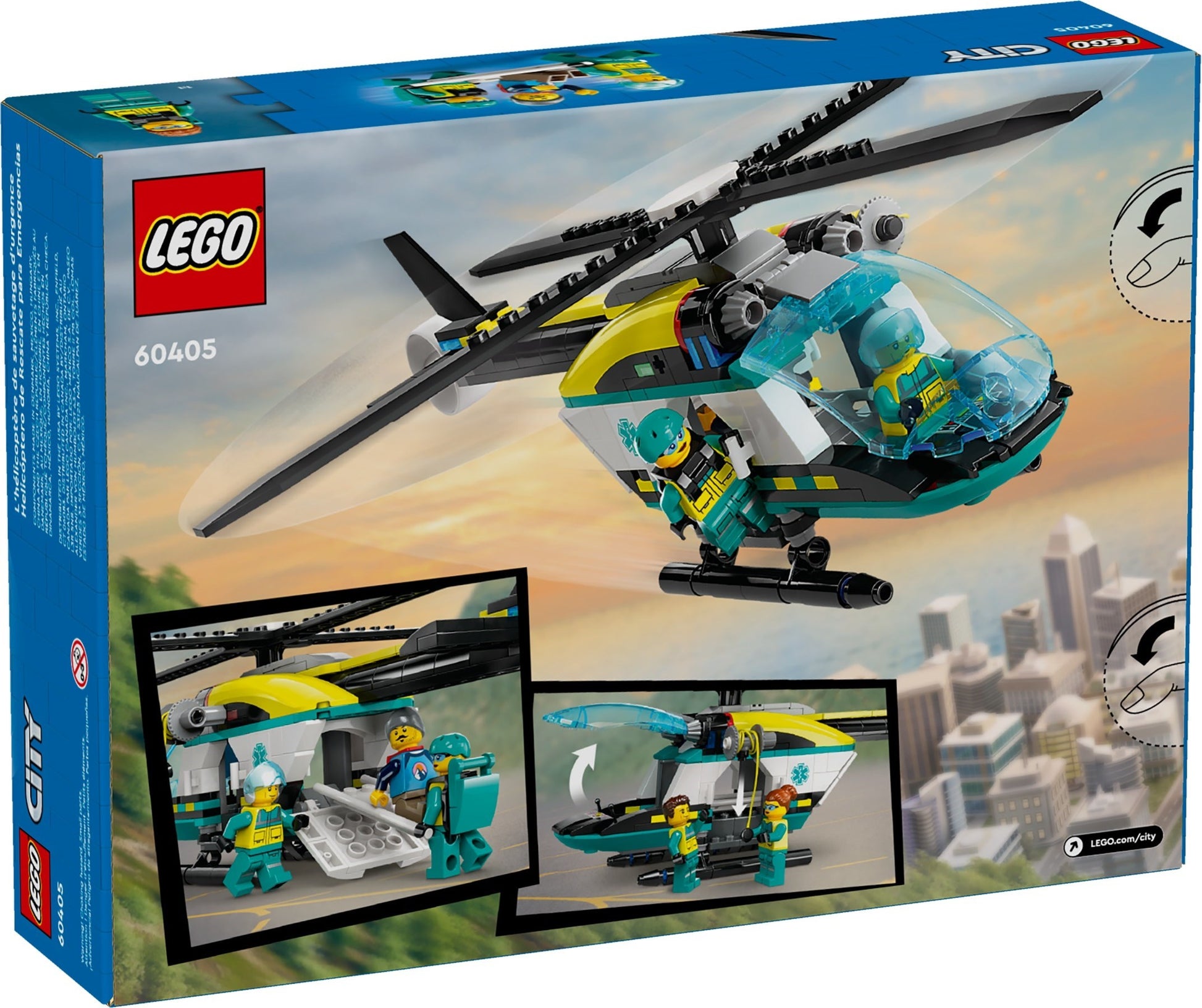 LEGO City: City Emergency Rescue Helicopter Toy for 6 Plus Year Old Boys & Girls, Vehicle Building Set with Winch, Spinnable Rotors and 3 Minifigures for Imaginative Play, Fun Birthday Gift for Kids 60405 (60405) - New Sealed - close-up