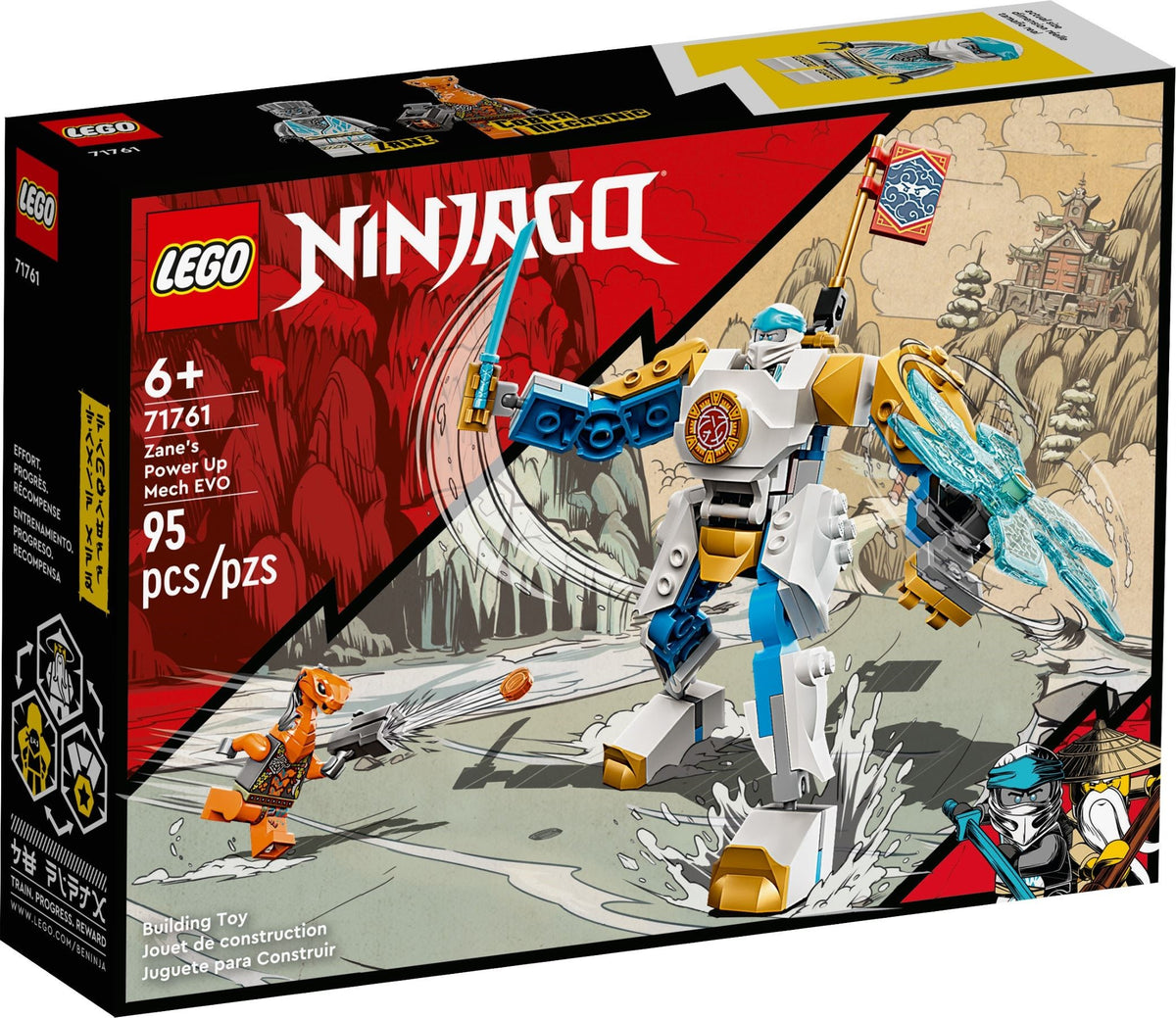 LEGO Ninjago: NINJAGO Zane’s Power Up Mech EVO 71761 Playset Featuring Ninja Battle Toys, NINJAGO Zane and a Snake Figure; Creative Building Kit for Ninja Fans Aged 6+ (95 Pieces) (71761) - New Sealed - box front