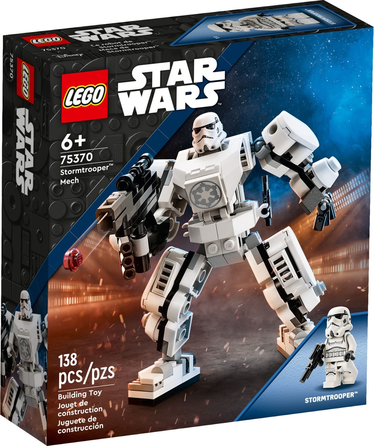 LEGO Star Wars: Star Wars Stormtrooper Mech Set, Buildable Action Figure Model with Jointed Parts, Minifigure Cockpit and Large Stud-Shooter, Collectible Toy for Kids Aged 6 and Up 75370 (75370) - New Sealed - box front
