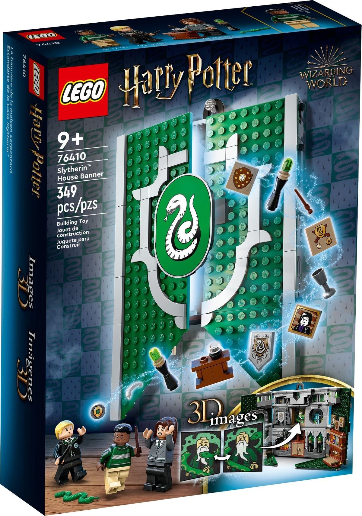 LEGO Harry Potter: 76410 Harry Potter Slytherin House Banner Set, Hogwarts Castle Common Room Toy or Wall Display, Collectible Travel Toy with Draco Malfoy Minifigure (76410) - New Sealed - box front