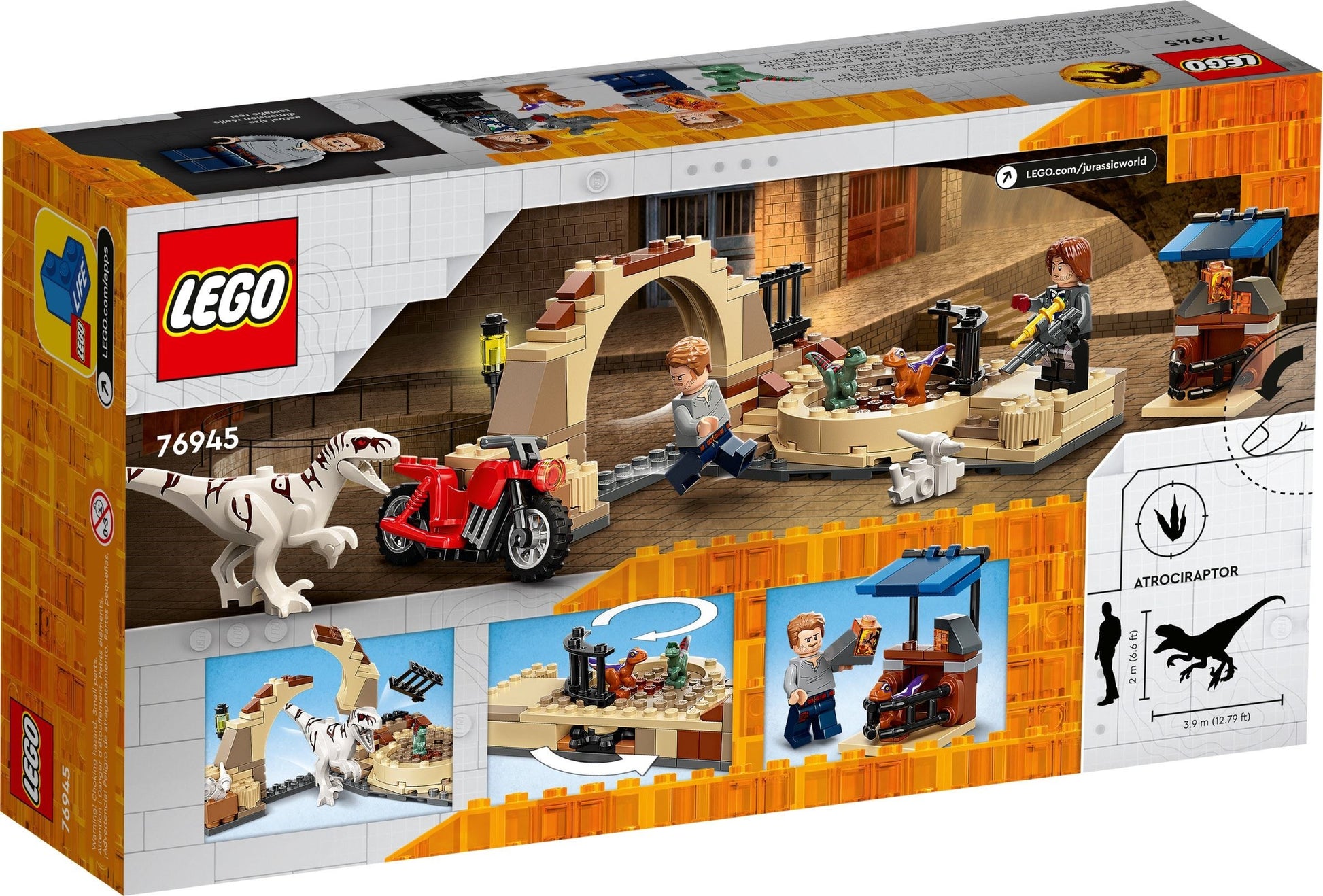LEGO Jurassic World: Atrociraptor Dinosaur: Bike Chase (76945) - New Sealed - close-up