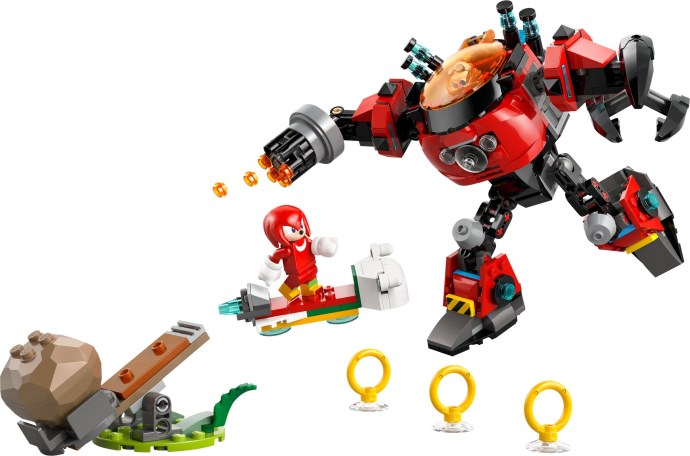LEGO Sonic the Hedgehog: Sonic the Hedgehog Knuckles vs. Dr. Eggman Egg Crusher Mech Toy - Building Set incl. 2 Minifigures, Rings & Chaos Emeralds - Video Gaming Gift for 8+ Year Old Boys & Girls - 77005 (77005) - New Sealed - box front