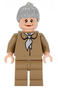 LEGO Aunt May, Dark Tan Blouse, Dark Tan Legs, Light Bluish Gray Ponytail Hair (spd024) - Complete - box front