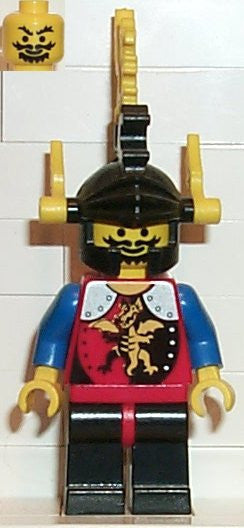 LEGO Dragon Knights - Knight 2, Black Legs with Red Hips, Black Dragon Helmet, Yellow Plumes (cas018) - Complete - box front